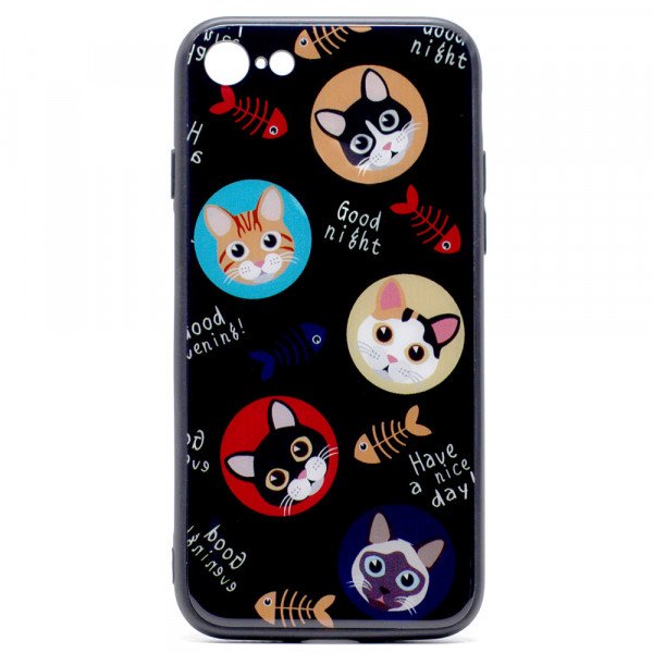 Wholesale iPhone 8 Plus / 7 Plus Design Tempered Glass Hybrid Case (Cute Cat)